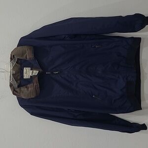 Vintage L.L. Bean Men's Size L Navy Blue Nylon Jacket Full Zip Plaid Lining